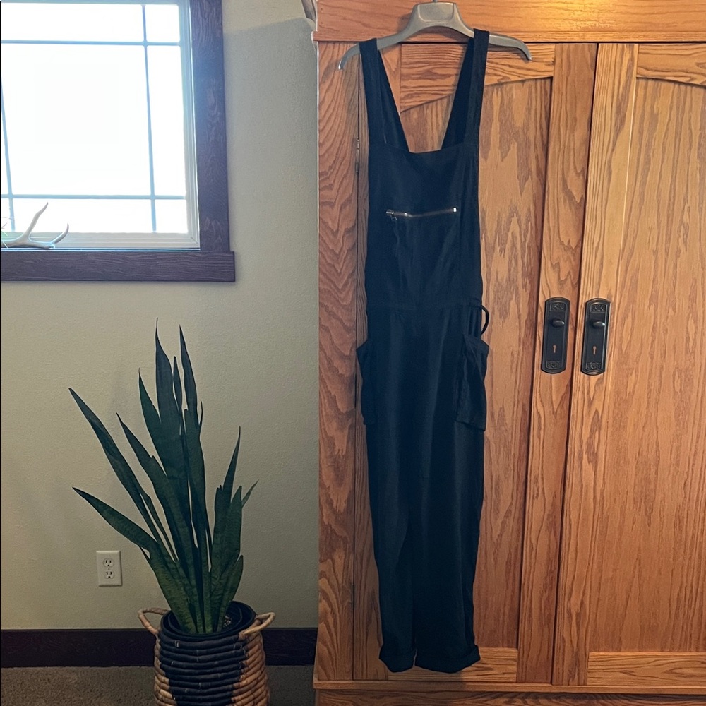 Women's Free People Black Linen Blend Overalls